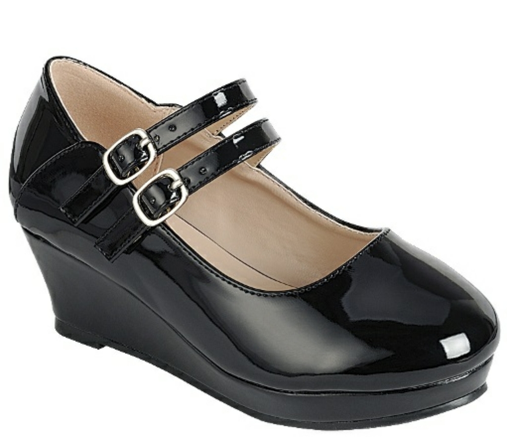Girls Black Patent Wedge Shoes
